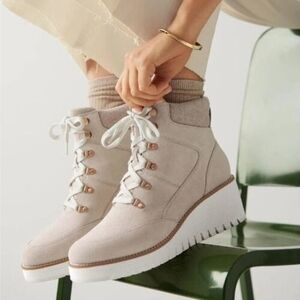 Cole Haan 10B Boots Zero Grand City Lace-Up Platform Wedge leather Boot Beige